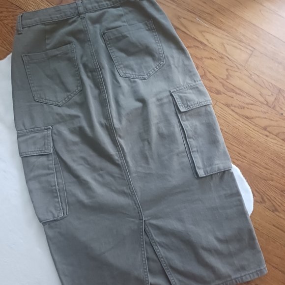 Shein Sxy • Women's Army Green High Waist Cargo Flap Pocket Denim Jean Skirt - Picture 6 of 16